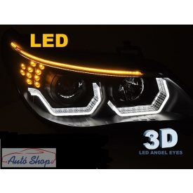 BMW E60 E61 03-07 Angel Eyes LED 3D Fekete ELső lámpa
