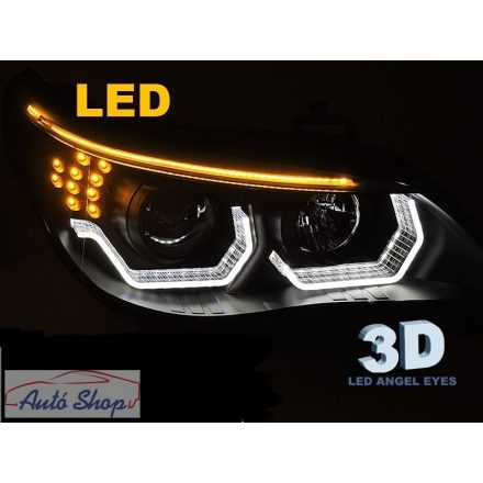 BMW E60 E61 03-07 Angel Eyes LED 3D Fekete ELső lámpa