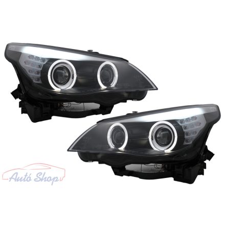 BMW E60 , E61 2003-2007 Fekete CCFL ANGEL EYES LED , Halogén Első Lámpa Pár F10 Optik