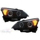 BMW E60 , E61 2003-2007 Fekete CCFL ANGEL EYES LED , Halogén Első Lámpa Pár F10 Optik