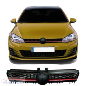   VW Volkswagen Golf VII GTI stílusú lakkozott fényes fekete hűtőrács piros csíkkal