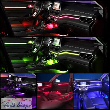 LED Ambient Tuning Lights  6 az 1-ben autóbelső akril vezetőszálas csík RGB 64 színben 