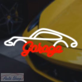   Autószerelő műhely LED tábla  neonreklám dekoráció , autós LED neon éjszakai lámpa,  BMW GARAGE - Garázstábla  42 x 16,7 cm