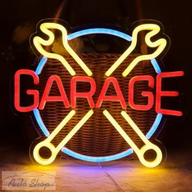   Autószerelő műhely LED tábla  neonreklám dekoráció , autós LED neon éjszakai lámpa,  BMW GARAGE - Garázstábla  27 x 31,5 cm
