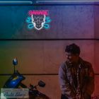 Autószerelő műhely LED tábla  neonreklám dekoráció , autós LED neon éjszakai lámpa,  BMW GARAGE - Garázstábla  38 x 28,7 cm