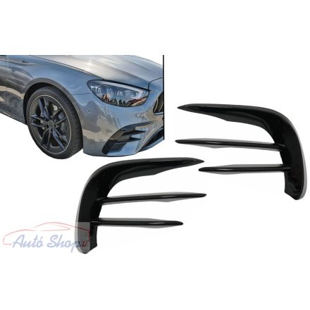  Mercedes E-osztály W213 S213 C238 A238 Facelift Fényes fekete Első lökhárító spoilerek, toldat oldalsó uszonyok (2020-up)  AMG Sport Line modellekhez