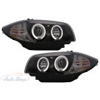 Angel Eyes fényszórók BMW 1-es széria E81 E82 E87 E88 (2004-2011) modellekhez, fekete színben