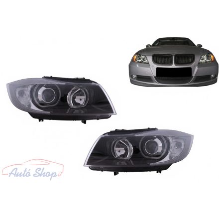 Angel Eyes fényszórók BMW 3-as szériához (E90, E91, 2005-2011) fekete színben 63116942721, 63116942747, 63116942722, 63116942748