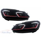 VW Golf 6 VI-hoz  LED-es fényszórók Facelift G7.5 Look Piros  dinamikus szekvenciális kanyarodó lámpákkal 2008-2013