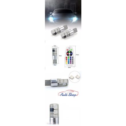 T10 194 168 W5W 5050 SMD RGB Ledes izzó 6 LED/izzó  16 színben /Távirányitó
