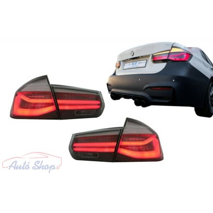 BMW F30 Pre LCI és LCI  hátsó lámpák M Look Black Line BMW 3-as sorozatú (2011-2019) Red Smoke átalakítás LCI-dizájnra dinamikus szekvenciális kanyarodó lámpával