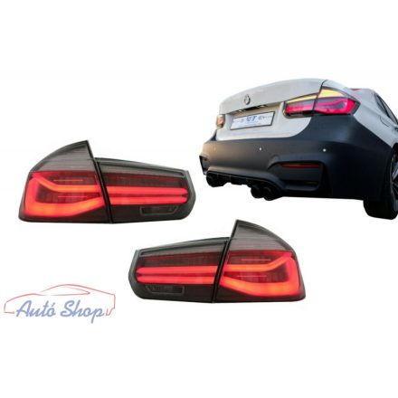 BMW F30 Pre LCI és LCI  hátsó lámpák M Look Black Line BMW 3-as sorozatú (2011-2019) Red Smoke átalakítás LCI-dizájnra dinamikus szekvenciális kanyarodó lámpával