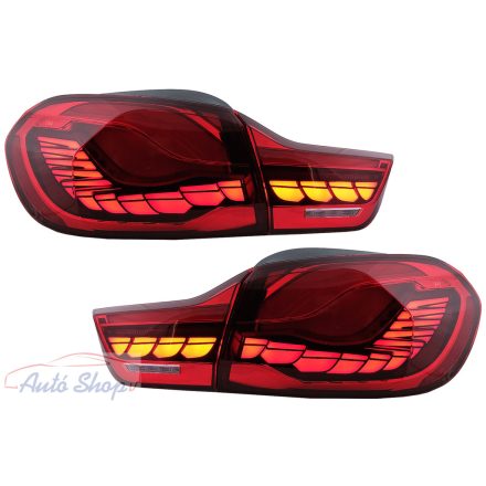 OLED hátsó lámpák BMW 4-es széria F32 F33 F36 M4 F82 F83 (2013-03.2019) modellekhez, piros színben, dinamikus szekvenciális irányjelzővel.