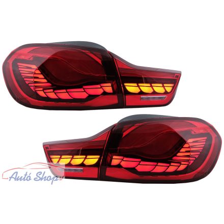 OLED hátsó lámpák BMW 4-es széria F32 F33 F36 M4 F82 F83 (2013-03.2019) modellekhez, piros színben, dinamikus szekvenciális irányjelzővel.