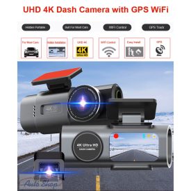   Autós kamera 4K UHD felvétellel, autós kamera DVR, éjjellátó videorögzítő, beépített Wi-Fi, GPS, 24 órás parkolás funkcióval  64gb éjjellátó tolatókamera